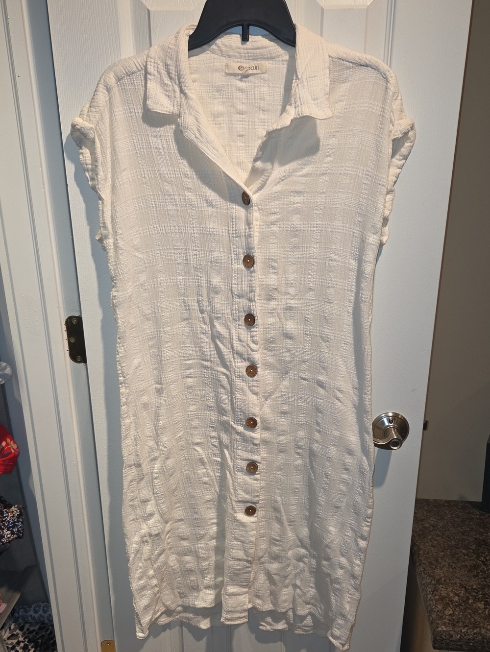 Rip Curl White Button-Front Cotton Dress